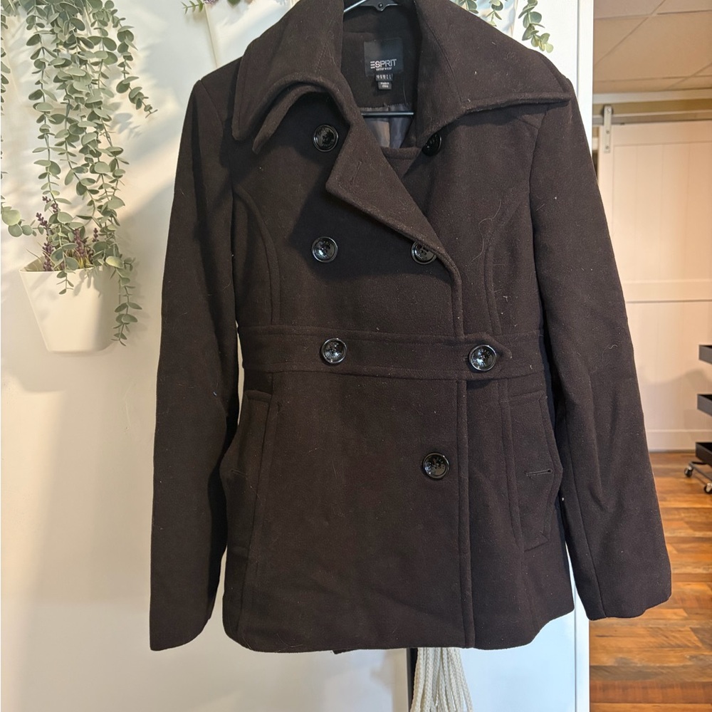 Esprit Women's Double-Breasted Dark Brown Peacoat
